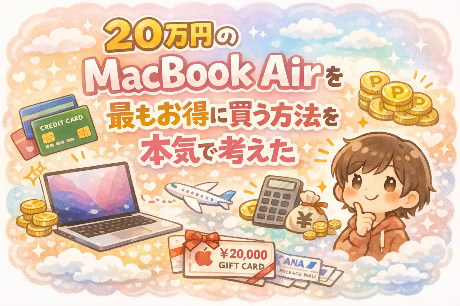 MacBook Airとクレジットカードのイラスト