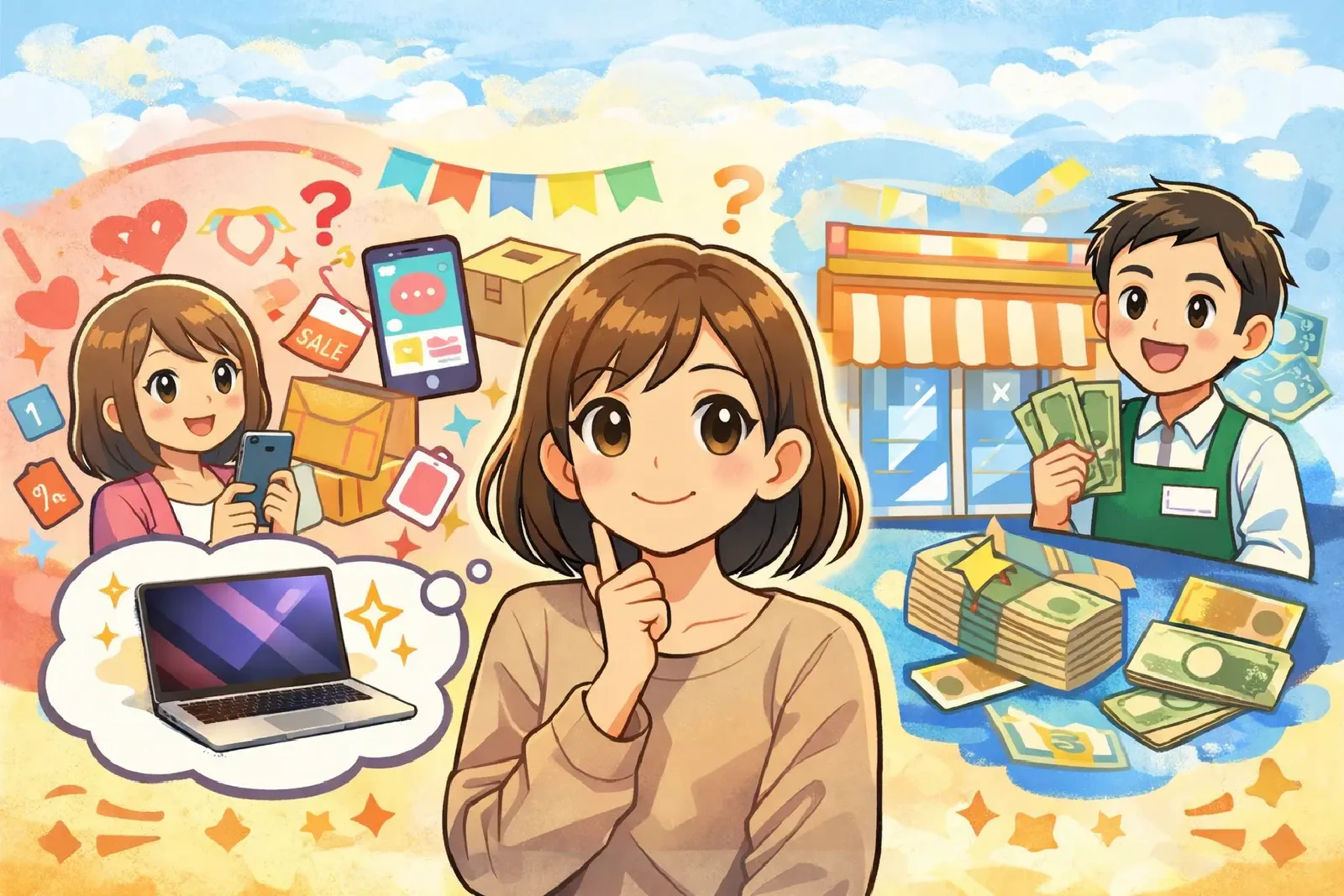 MacBook Airと売却を検討する様子